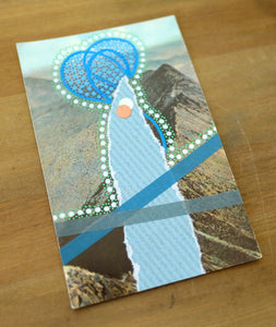 Blue Art Collage On Vintage Mountain Scape Postcard - Naomi Vona Art
