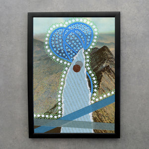 Blue Abstract Collage Print On Mountain View Postcard - Naomi Vona Art