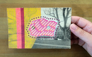 Yellow Red Art Collage On Retro Postcard - Naomi Vona Art
