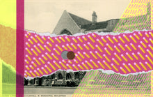 画像をギャラリービューアに読み込む, Red, Yellow And Pink Abstract Mixed Media Art Collage On Vintage Postcard - Naomi Vona Art
