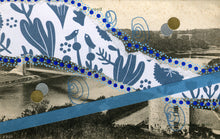 将图片加载到图库查看器，Blue Abstract Organic Mixed Media Art Collage On Vintage Postcard - Naomi Vona Art
