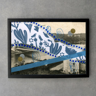 Vintage Seascape Altered Postcard Collage Print - Naomi Vona Art