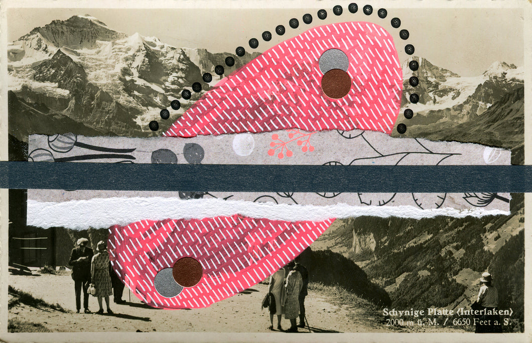 Neon Red, Grey And Black Mixed Media Art On Retro Postcard - Naomi Vona Art