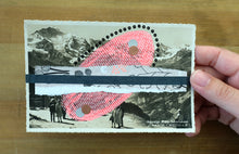 Load image into Gallery viewer, Neon Red, Grey And Black Mixed Media Art On Retro Postcard - Naomi Vona Art
