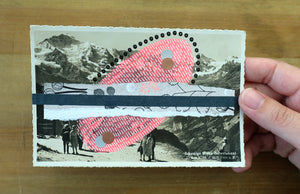 Neon Red, Grey And Black Mixed Media Art On Retro Postcard - Naomi Vona Art