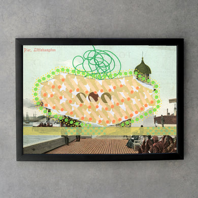 Pastel Orange And Green Collage On Retro Postcard - Naomi Vona Art