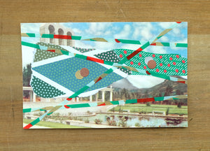 Green Red Mixed Media Art Collage On Retro Postcard Illustration - Naomi Vona Art