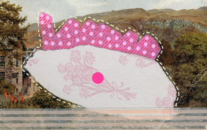 Pink Romantic Style Collage Art On Vintage Rural Landscape Postcard - Naomi Vona Art