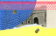 将图片加载到图库查看器，Neon Pink, Yellow And Blue Colour Block Style Art Collage On Vintage Postcard - Naomi Vona Art
