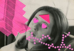 Neon Shocking Pink Collage Artwork On Vintage Woman Portrait Photo - Naomi Vona Art
