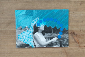 Blue Shades Contemporary Art Collage On Vintage Photo Of A Woman Smoking - Naomi Vona Art