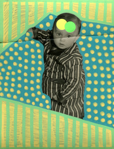 Green Art Collage On vintage Baby Portrait - Naomi Vona Art