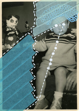 Light Blue Art Collage On Vintage Baby Portrait - Naomi Vona Art