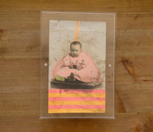 Cargar imagen en el visor de la galería, Neon Orange And Red Mixed Media Collage Art On Vintage Baby Boy Portrait - Naomi Vona Art
