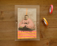 Charger l&#39;image dans la galerie, Neon Orange And Red Mixed Media Collage Art On Vintage Baby Boy Portrait - Naomi Vona Art

