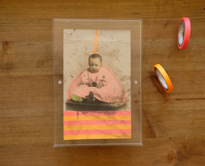 Neon Orange And Red Mixed Media Collage Art On Vintage Baby Boy Portrait - Naomi Vona Art