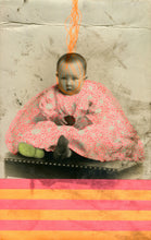 将图片加载到图库查看器，Neon Orange And Red Mixed Media Collage Art On Vintage Baby Boy Portrait - Naomi Vona Art

