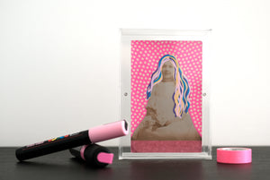Neon Pink Collage Art On Vintage Girl Portrait - Naomi Vona Art