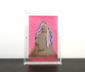 Neon Pink Collage Art On Vintage Girl Portrait - Naomi Vona Art