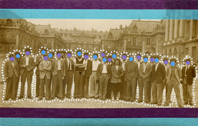 Purple And Turquoise Art Collage On Vintage Group Photo - Naomi Vona Art