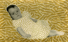Load image into Gallery viewer, Golden Art Collage Over A Vintage Baby Portrait Photo - Naomi Vona Art
