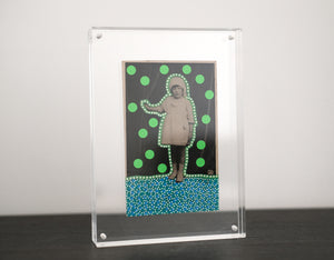 Neon Green Art Collage On Vintage Baby Girl Portrait - Naomi Vona Art