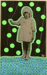 Neon Green Art Collage On Vintage Baby Girl Portrait - Naomi Vona Art