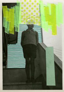 Green Abstract Collage Art On Vintage Portrait - Naomi Vona Art