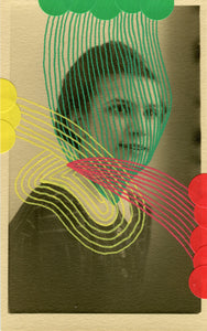Green Yellow And Red Abstract Composition On Vintage Woman Portrait Photo - Naomi Vona Art