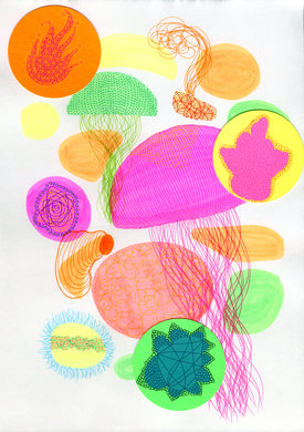 Neon Jellyfish Inspired Abstract Art Collage - Naomi Vona Art