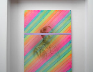 Neon Rainbow Framed Vintage Collage Art - Naomi Vona Art