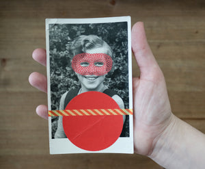Vintage Red Masked Girl Portrait Art Collage - Naomi Vona Art