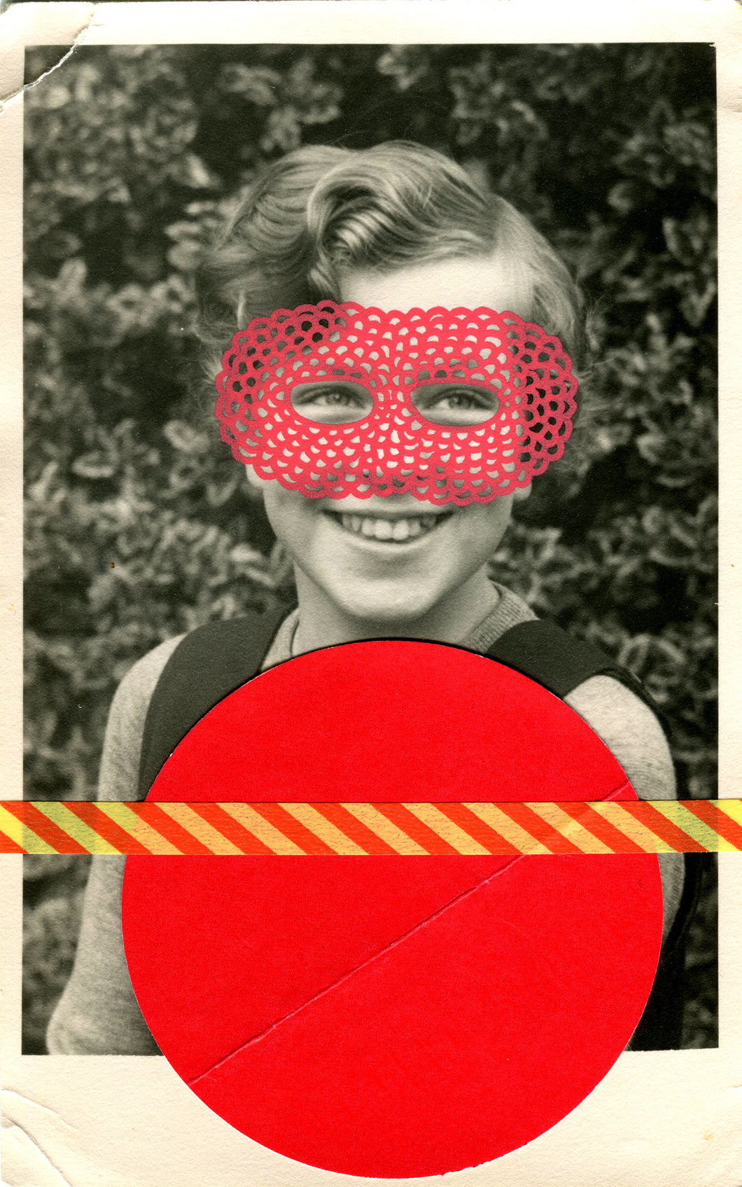 Vintage Red Masked Girl Portrait Art Collage - Naomi Vona Art