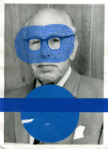 Blue Vintage Masked Man Portrait Photo Art Collage - Naomi Vona Art
