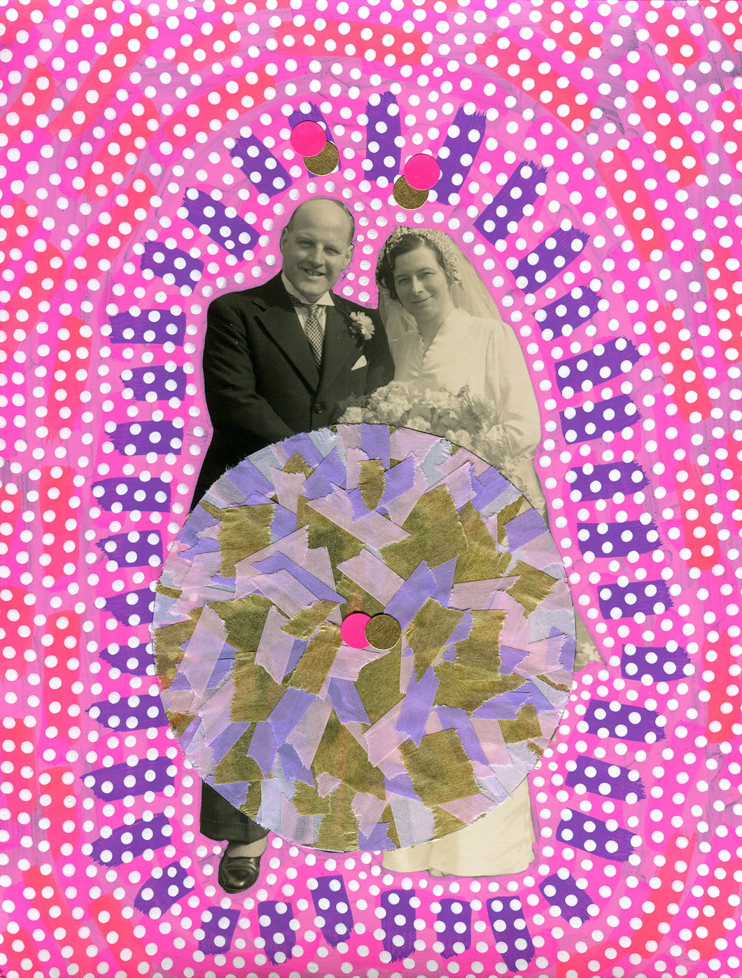 Happy Smiling Vintage Wedding Couple Photo Art Collage - Naomi Vona Art
