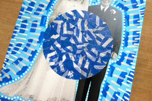 Blue And White Vintage Wedding Couple Portrait Art Collage - Naomi Vona Art