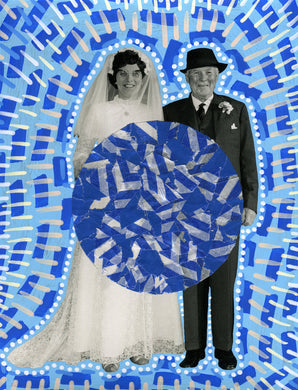 Blue And White Vintage Wedding Couple Portrait Art Collage - Naomi Vona Art