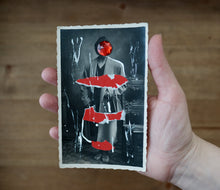 Load image into Gallery viewer, White And Red Collage On Vintage Woman Studio Portrait - Naomi Vona Art
