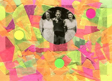 Fluorescent Colours Art Collage On Vintage Group Portrait Photo - Naomi Vona Art