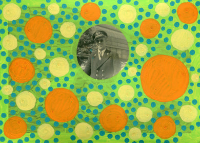 Green And Yellow Art Collage On Vintage Portrait - Naomi Vona Art