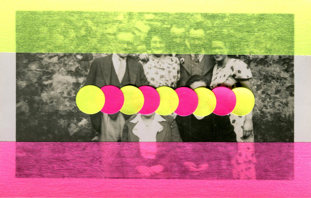 Fluorescent Art Collage On Vintage Group Photography - Naomi Vona Art