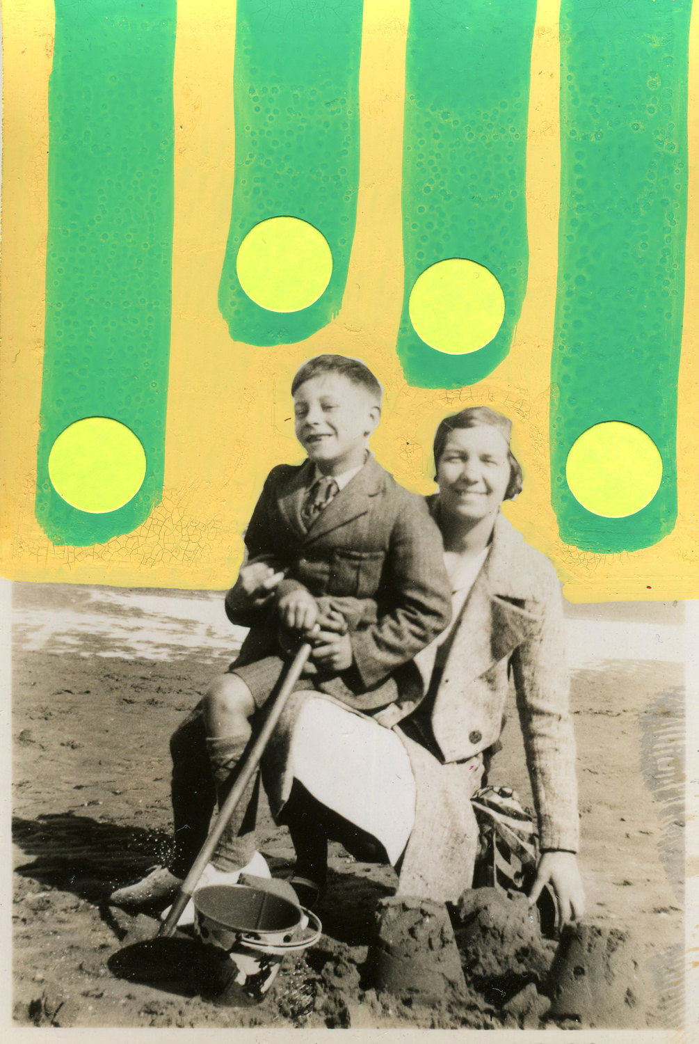 Mother And Child On The Beach Vintage Photo Art Collage - Naomi Vona Art