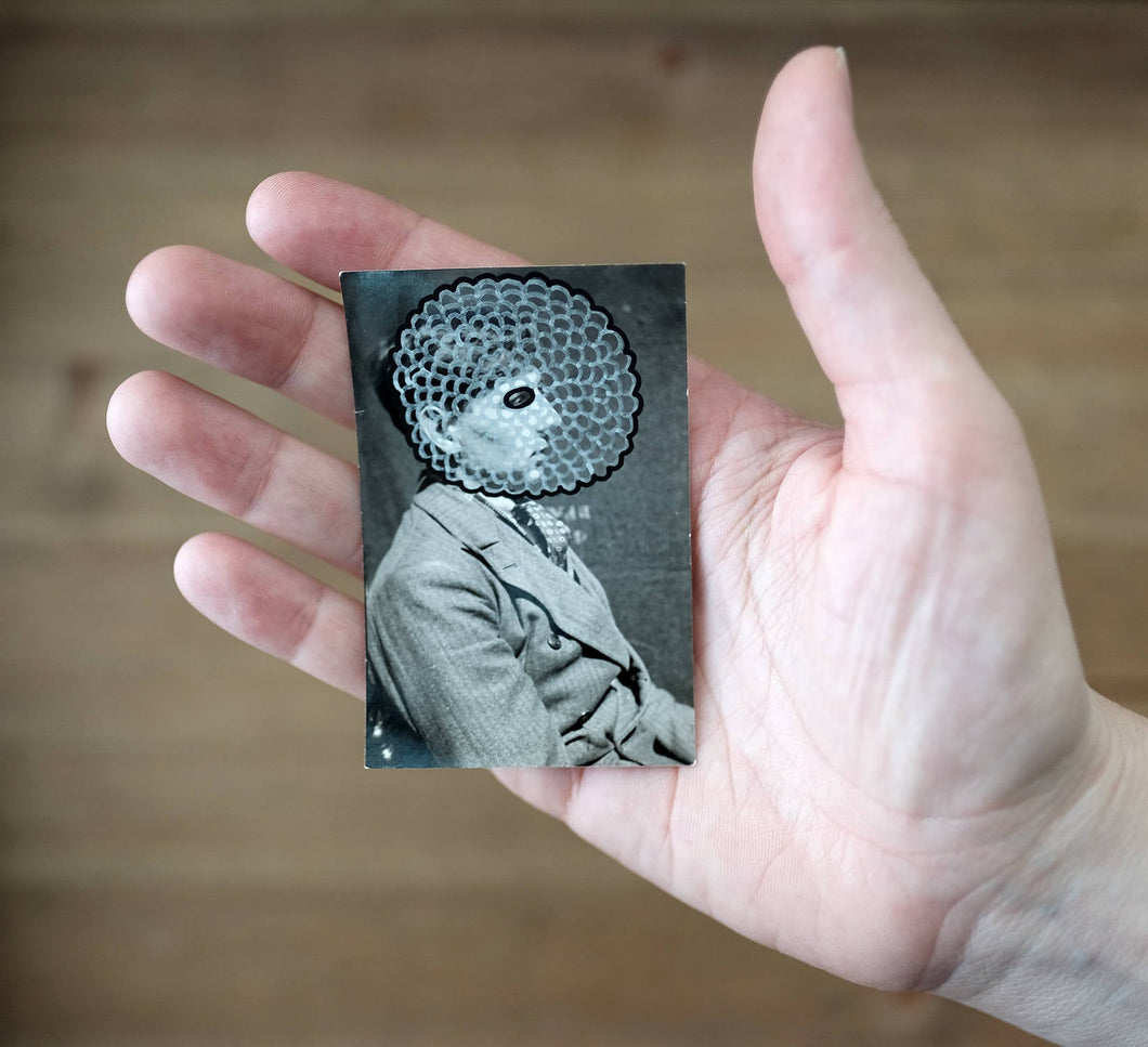 Black Silver Art Collage On Mixed Media Man Portrait Photo - Naomi Vona Art
