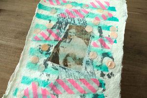 Beige, Neon Pink And Mint Green Aceo Collage - Naomi Vona Art