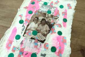 Neon Pink And Green Art Collage Idea On Cotton Rag Paper - Naomi Vona Art