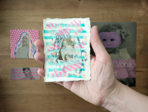 Beige, Neon Pink And Mint Green Aceo Collage - Naomi Vona Art