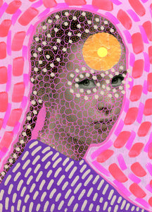 Manipulated Vintage Girl Portrait, Surreal Pink Art Collage Print - Naomi Vona Art