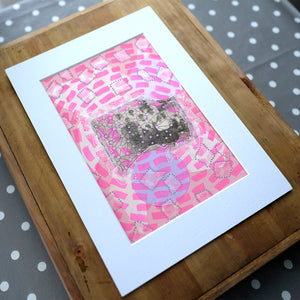 Colorful Neon Pink Art, Mixed Media Collage Creation - Naomi Vona Art