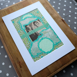 Mint Green Original Mixed Media Collage, Wedding Artwork - Naomi Vona Art