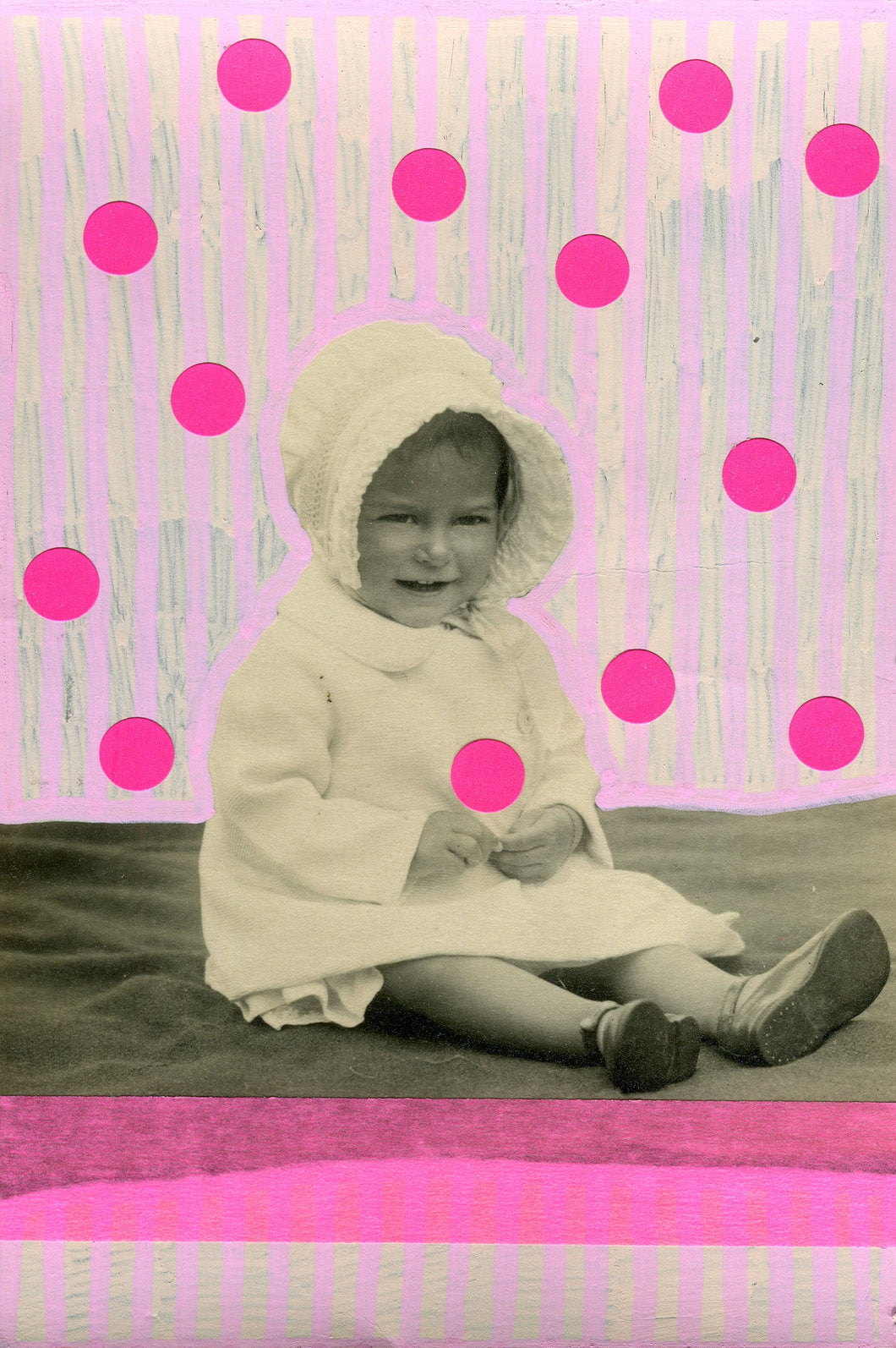 Pastel And Neon Pink Altered Vintage Portrait Collage - Naomi Vona Art